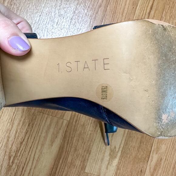 1.State Amble D'Orsay Style Open Toe Wooden Block Heel Leather Open Toe Pump - Picture 6 of 8